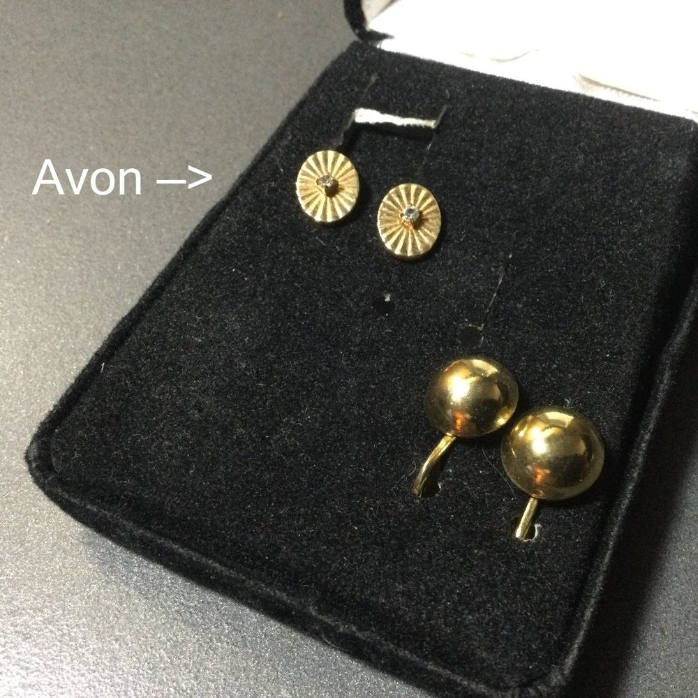 Avon Earrings looks like diamond chip in starburst + 2nd pair dome clip-ons vint